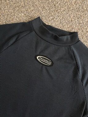 Progress Ribbed Mock Neck Top — Charcoal